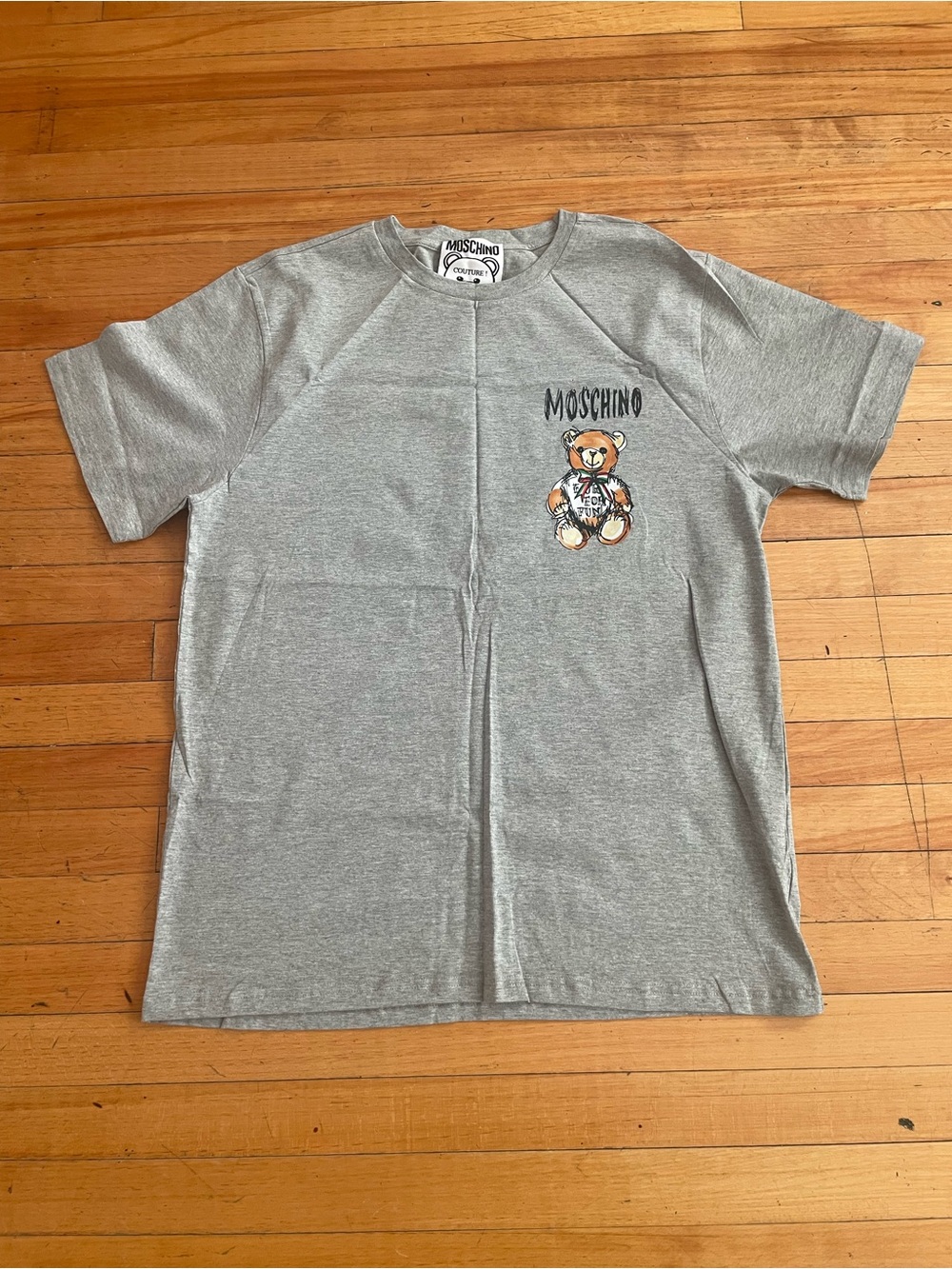 Moschino Grey Short-Sleeve Teddy Logo Tee